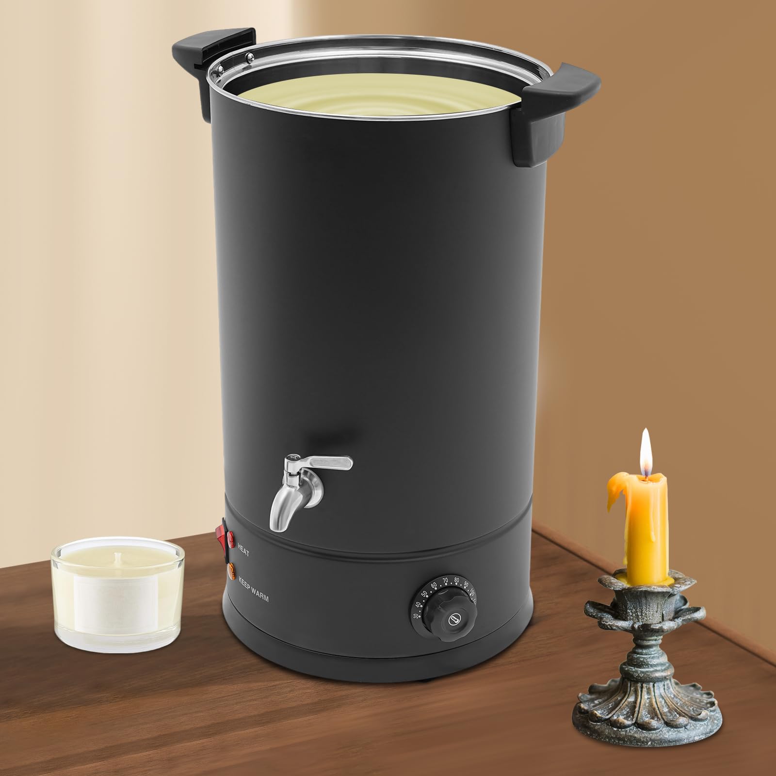 AUYART Derretidor de cera eléctrico de 15 l, 1800 W, para salón de belleza, calentador de cera profesional de acero inoxidable 304, control de temperatura 30-110 ℃, calentador de cera de parafina