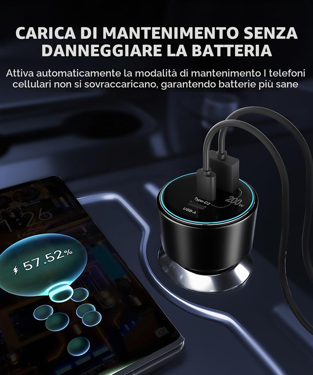 Caricatore Auto USB C da 200W, Caricabatteria Auto Accendisigari 12V-24V da 3 Porte con Cavo 100W, Compatibile con iPhone 16/15/14, Samsung Galaxy S24/23, Xiaomi, MacBook, iPad Pro, Air Mini