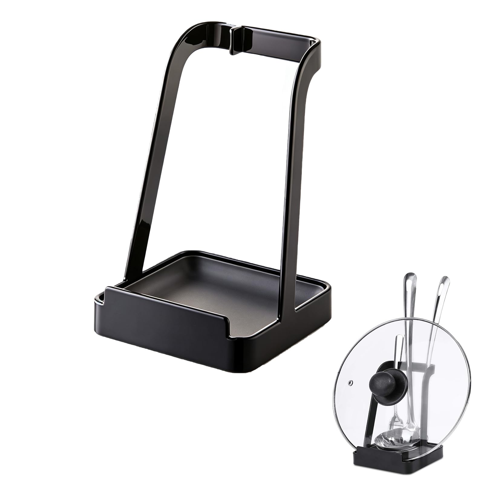 Spoon Rest, Pot Lid Holder and Utensil Organiser, A-Shaped Black Stand for Kitchen Countertops and Cabinets, Versatile Storage Solution for Cooking Enthusiasts and Home Cooks