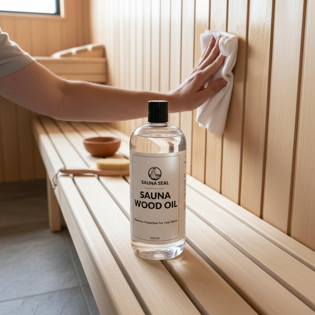 Sauna Wood Oil (32 oz) - Protect & Restore Sauna Benches - Non Toxic Paraffin Oil for Traditional & Infrared Saunas - 150+ Sq Ft Coverage - Made in USA