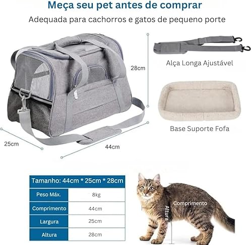 Bolsa De Transporte Pet Cinza Para Viagem Avião Carro Cães E Gatos
