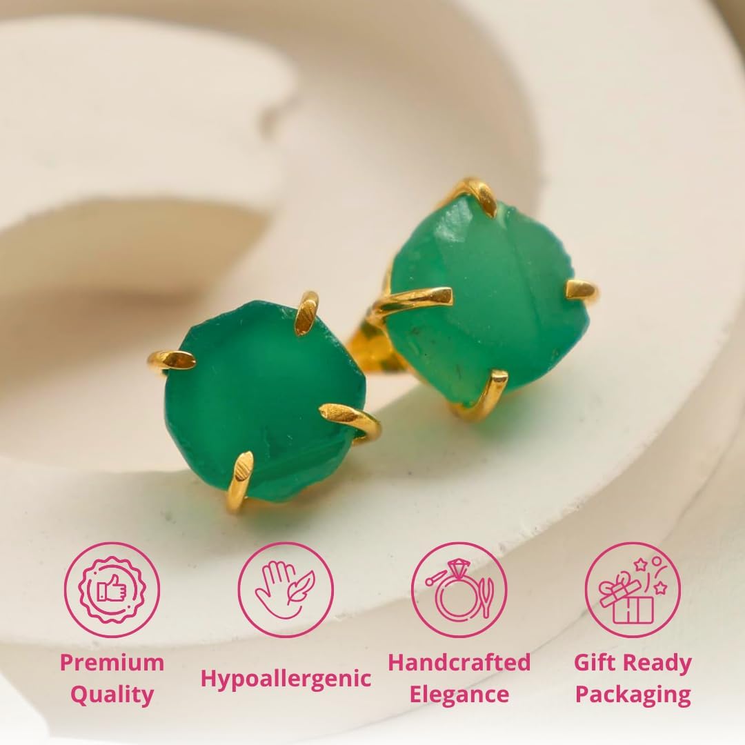 Gempires Natural Raw Gemstone Stud Earrings for Women | Handmade Raw Crystal Prong Setting Earrings | Hypoallergenic Gold Plated Minimal Studs | Unique Gift Jewelry for Her (Multiple Gemstone Options) - Image 7