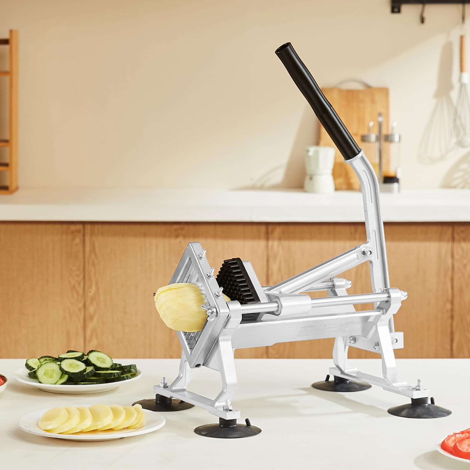 VEVOR Kommerzieller Gemüseschneider 1/4 Zoll, Obstschneider Aus Edelstahl & Aluminiumlegierung, Manuell Für Radieschen, Zwiebeln, Kartoffeln, Zitronen