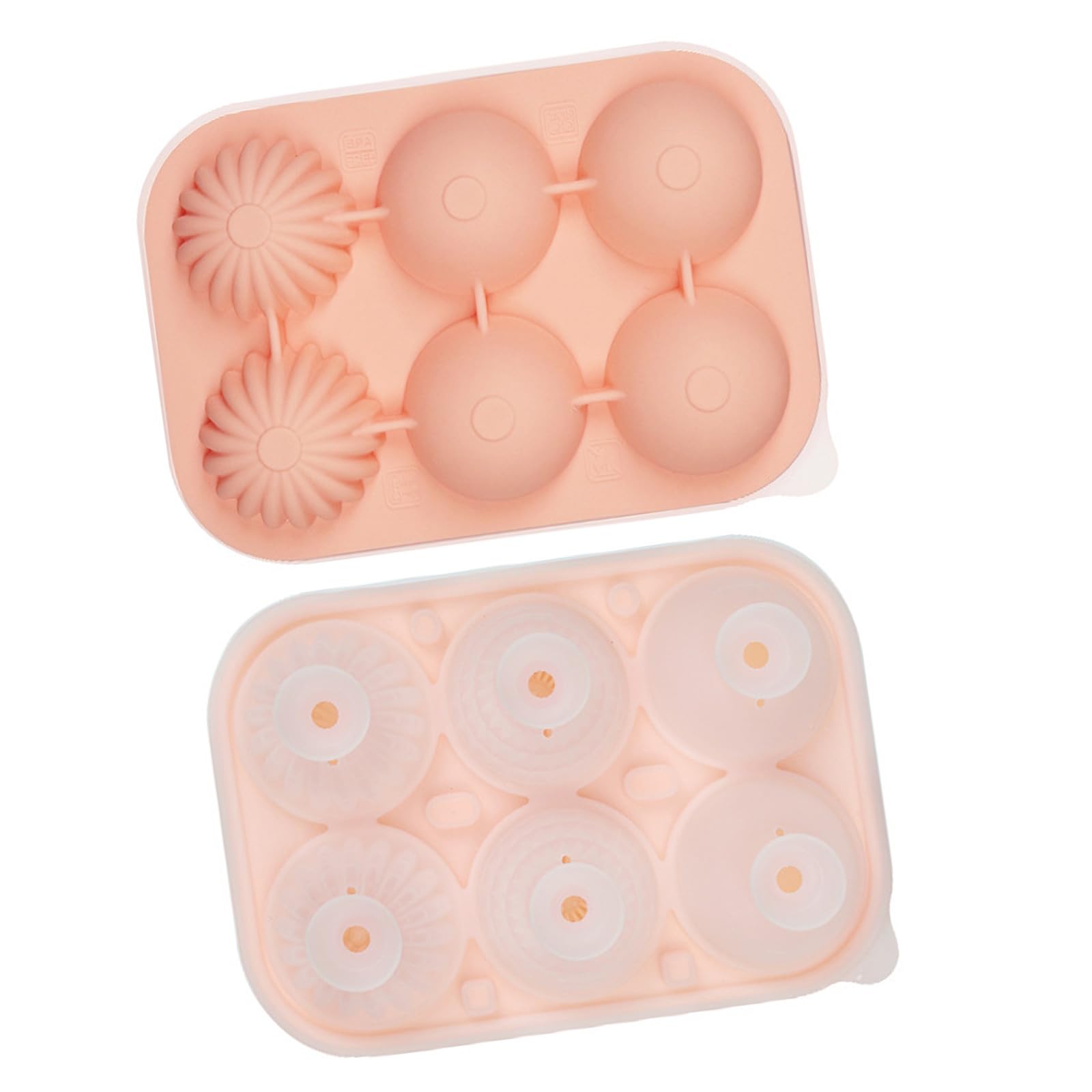 Tsophreniq Large Round Ice Cubes Tray Silicone Efficient 6 Cavity with Lid Funnel Safe Ice for Home Pubs Cocktails Flower Cubes Maker