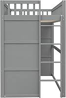 Vista 53 de Cama tipo loft de techo de casa de tamaño matrimonial con escalera, marco de cama de madera que ahorra espacio con barandilla y ventana