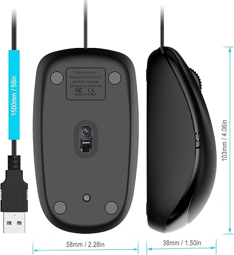 Miniatura 4 de JETech - Mouse óptico con cable con terminal USB y 3 botones (en color negro) - 0776