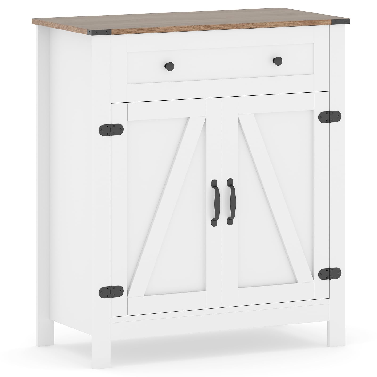 GIANTEX Buffet de cuisine - Commode avec plan de travail - Armoire de buffet avec tiroir et étagère réglable - En bois - Style maison de campagne - Armoire polyvalente debout - 80 x 40 x 92 cm - Blanc