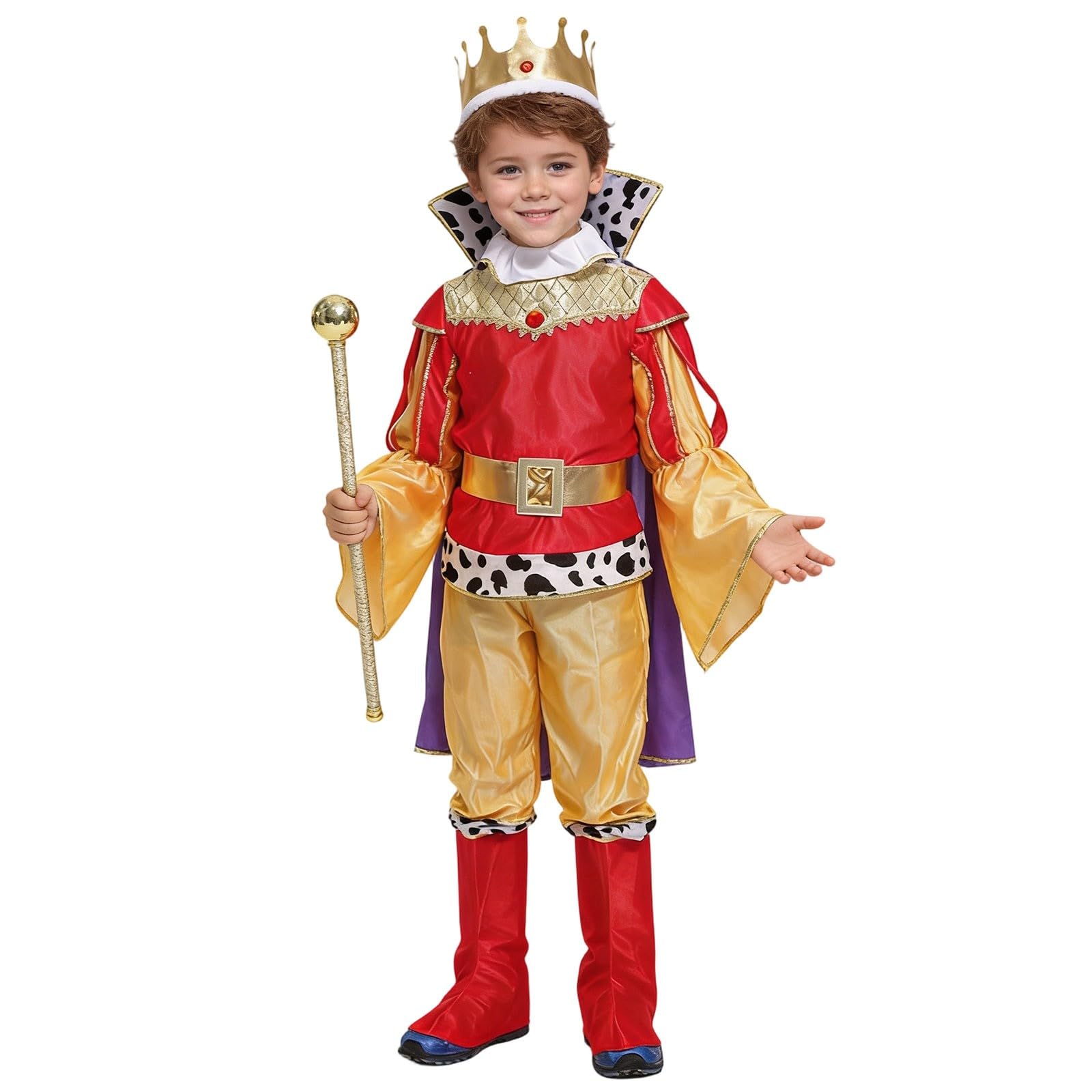 MaNMaNing Costume Carnaval Enfant Garcon Roi Cape Sceptre Cosplay Médiéval Fête Anniversaire Spectacle Tenue Empire Royal Costume Enfant Garcon 3 13 Ans