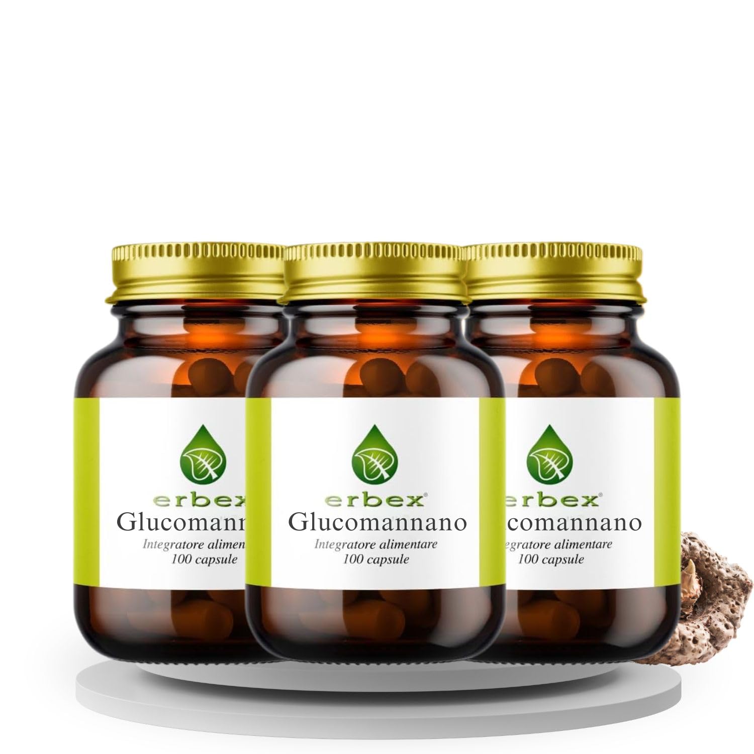 Erbex – Suplemento alimenticio a base de glucomanano, 100 cápsulas, fórmula vegetal – Pack de 3