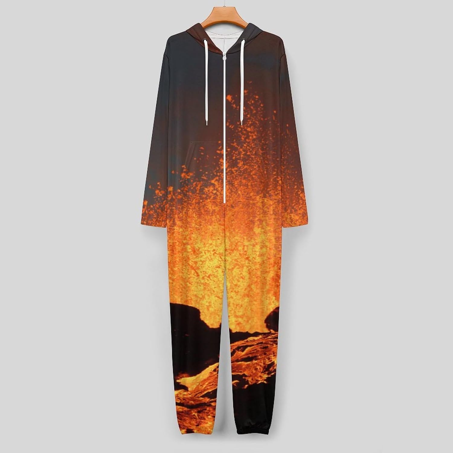 Magma Volcanoes Eruption Adult Pajamas Onesie with Hood Pocket Jumpsuits One Piece Sleepwear