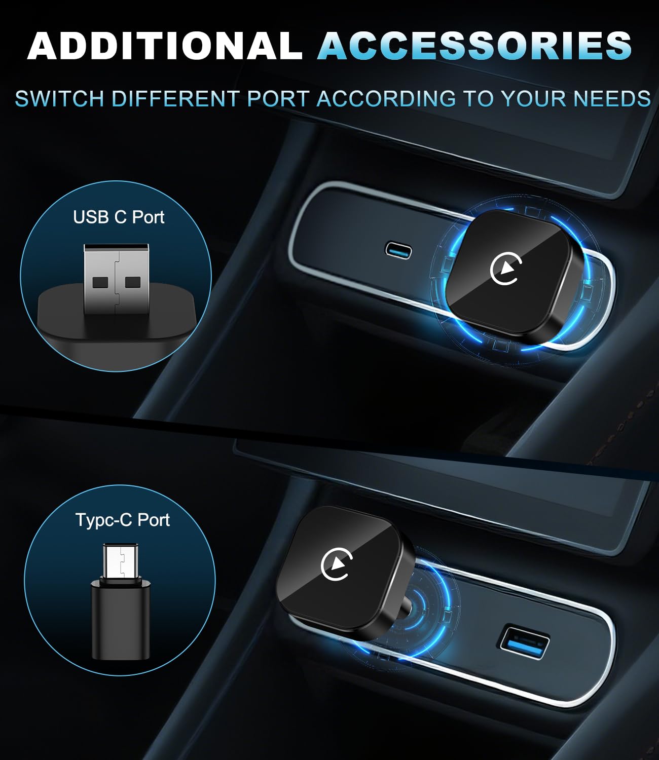 Adaptador inalámbrico CarPlay para Apple 2026, adaptador inalámbrico de Car Play, Plug & Play, USB-A, Mini y estable adaptador inalámbrico Car Play compatible con Apple iOS 10+ y coches con