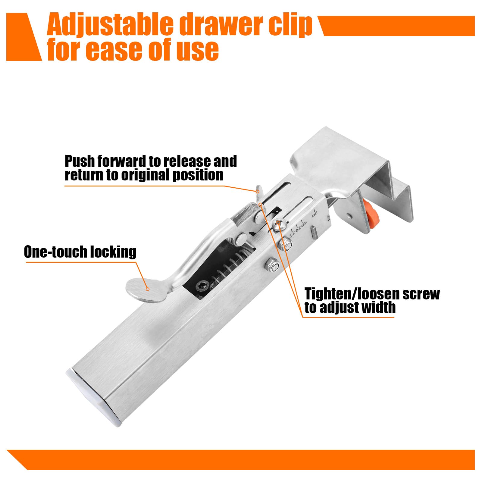 lasuroa 2pcs Adjustable Drawer Fixing Clamps, Stainless Steel Drawer Front Mounting Clamps with 2 Replacement Bow Clips for Quick and Easy Cabinets & Drawers Installation - Image 3