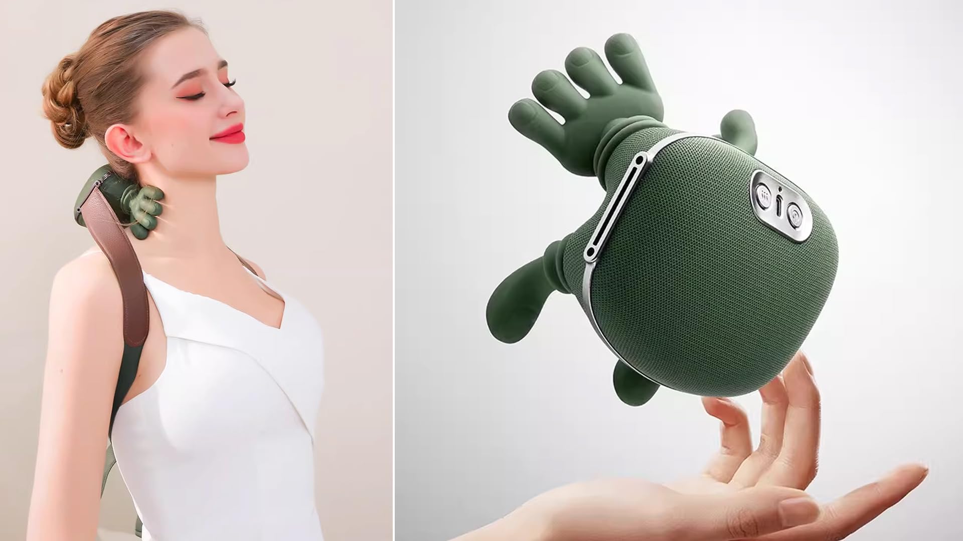 Masajeador De Cuello Hombros Recargable Eléctrico, Masajeador de Cuello y Hombros Cervical Inalámbrico 4D, Con 3 Niveles de Intensidad y 2 Niveles de Calor,4D Shiatsu maseajor cervical y espalda