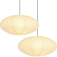 WOLEILEJIN White Oval Paper Lantern Lampshades, Set of 2, 20x10 Inch Foldable Chinese Pendant Shades for Bedroom, Living Room, Party Decor