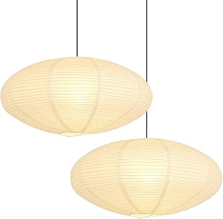 WOLEILEJIN White Oval Paper Lantern Lampshades, Set of 2, 20x10 Inch Foldable Chinese Pendant Shades for Bedroom, Living Room, Party Decor