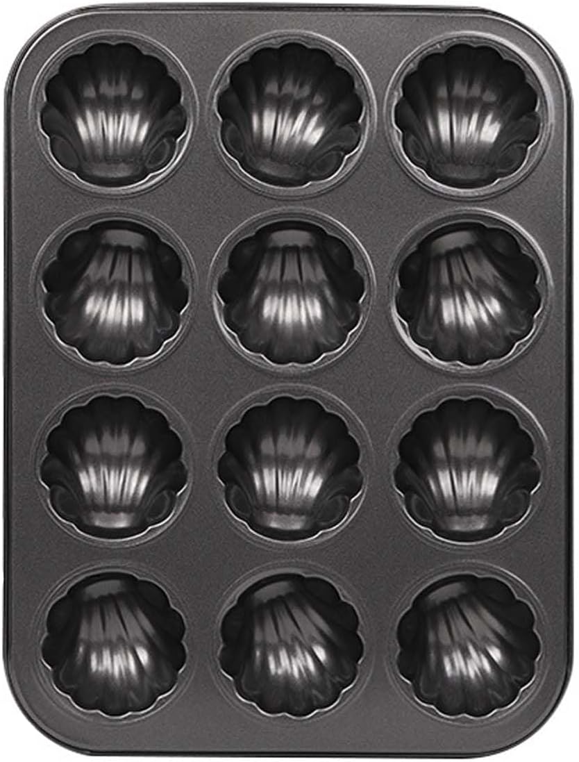 Mold Cake Pan for Madeleine, 6/12-Cavity Non-Stick Spherical Shell Bakeware for Oven Baking, Carbon Steel Cake Mold Madeleine Pan Shell Shaped Baking Mold