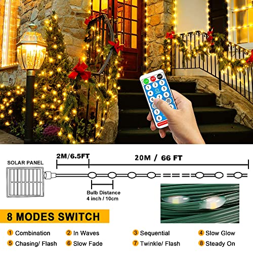 Kemooie 2 Pack Of 66Ft 200 Led Outdoor Solar String Lights, 8 Twinkle Mode Remote Control Upgraded Solar Powered Fairy Lights, Waterproof Lights For Patio Yard Trees Xmas Wedding Party (Warm White) #TOP2