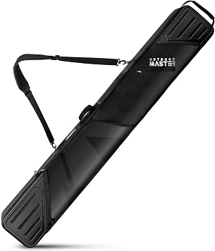 OutdoorMaster Ski Bag with Hard Shell On Both Ends, Up to 185cm Ski Boards | 900D Waterproof Polyester, Ski Bags for Air Travel, Ski Case with Pockets and Removable Shoulder Straps, Multiple Pockets