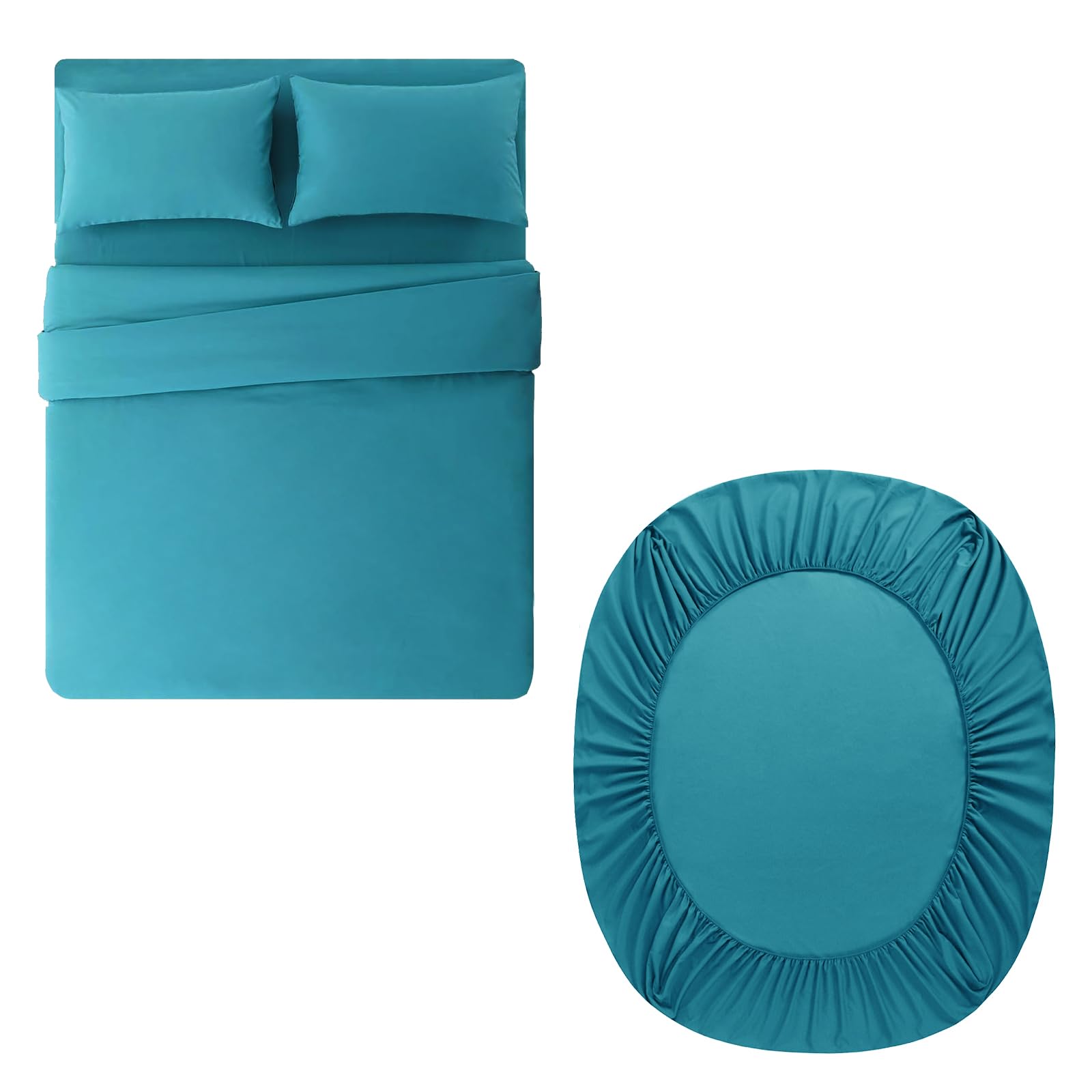 Aisbo Teal King Duvet Set With Sheet - 4 Pieces Microfiber Bedding Set For Kingsize Bed, Includes Duvet Cover, Fitted Sheet And Pillowcases