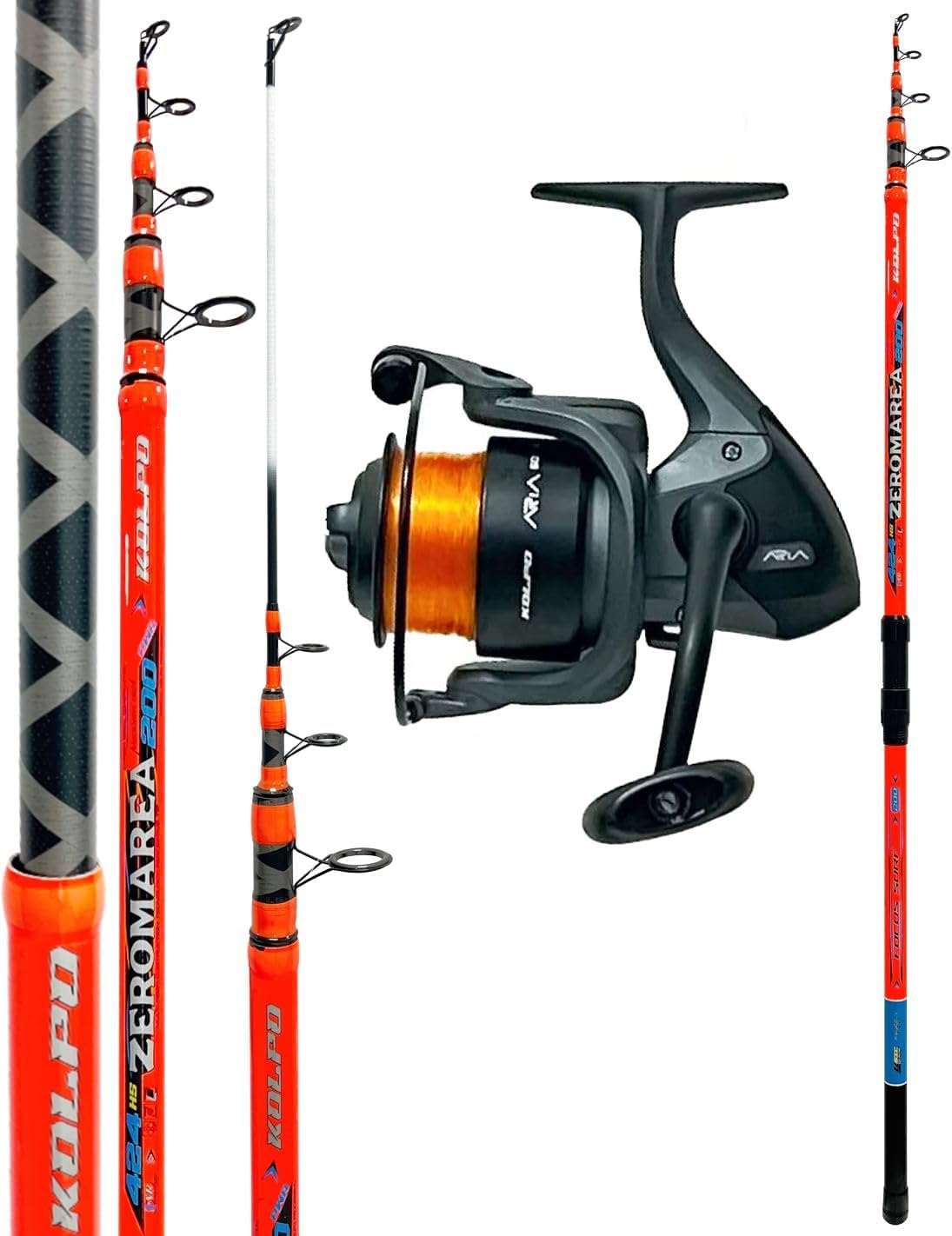 Kolpo 4.10 m Canna da Pesca Surf Casting + Mulinello con Filo – Mare, Spiaggia e Costa – Lanci Lunghi e Precisi – Kit Pesca Completo