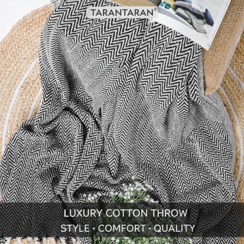 Image of Tarantaran All Season Cotton Weaved Throw Blanket for Bed /Sofa 50x70 Inches Black