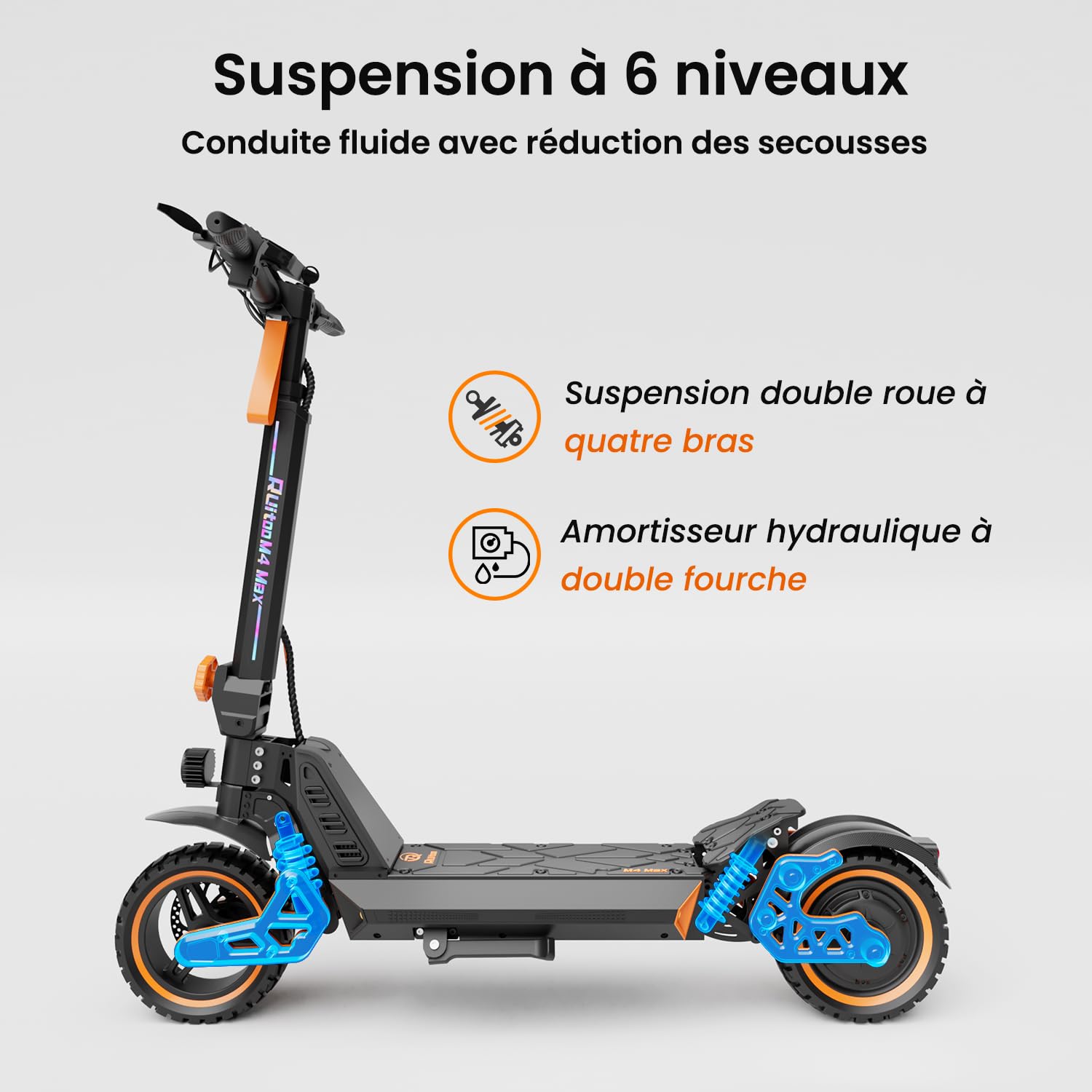 M4 Max Trottinette Électrique, Autonomie Max 55KM, Batterie 48V 15.6Ah, Pneus Tout-Terrain 10 Pouces, 3 Mode de Vitesse, Affichage Intelligent, Facile à Plier