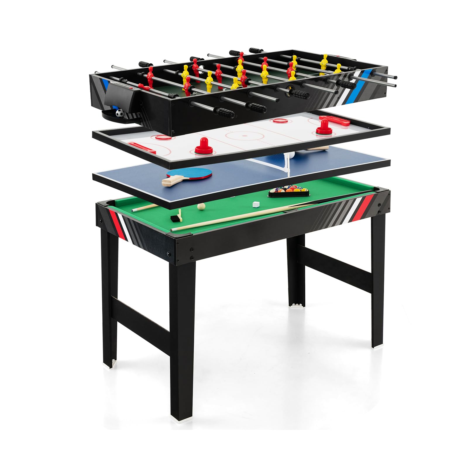 GYMAX Tavolo Multigioco 4 in 1 con Calcio Balilla, Biliardino Professionale