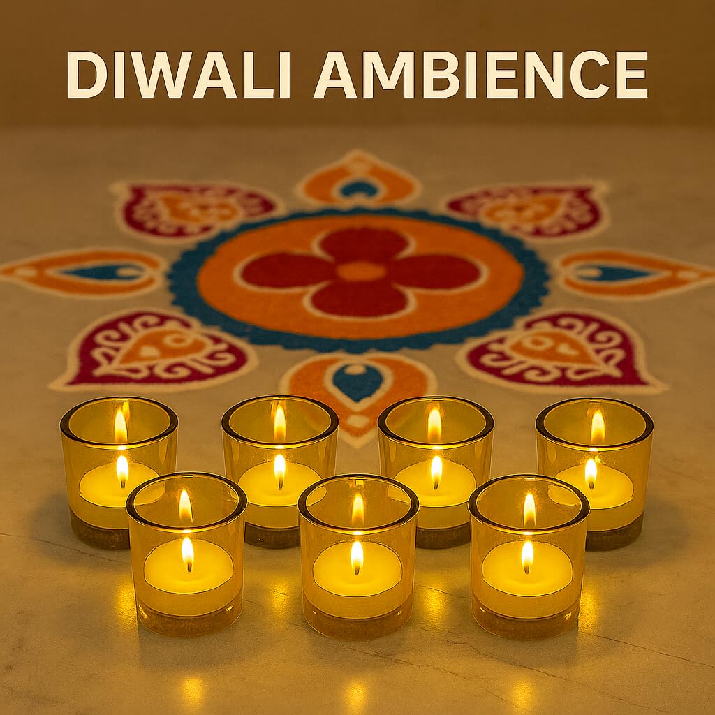 Pure Source India Tea Light Votive Glass Candle Holders – Perfect for Diwali, Weddings, Spa & Holiday Décor (Pack of 6, Yellow) 2