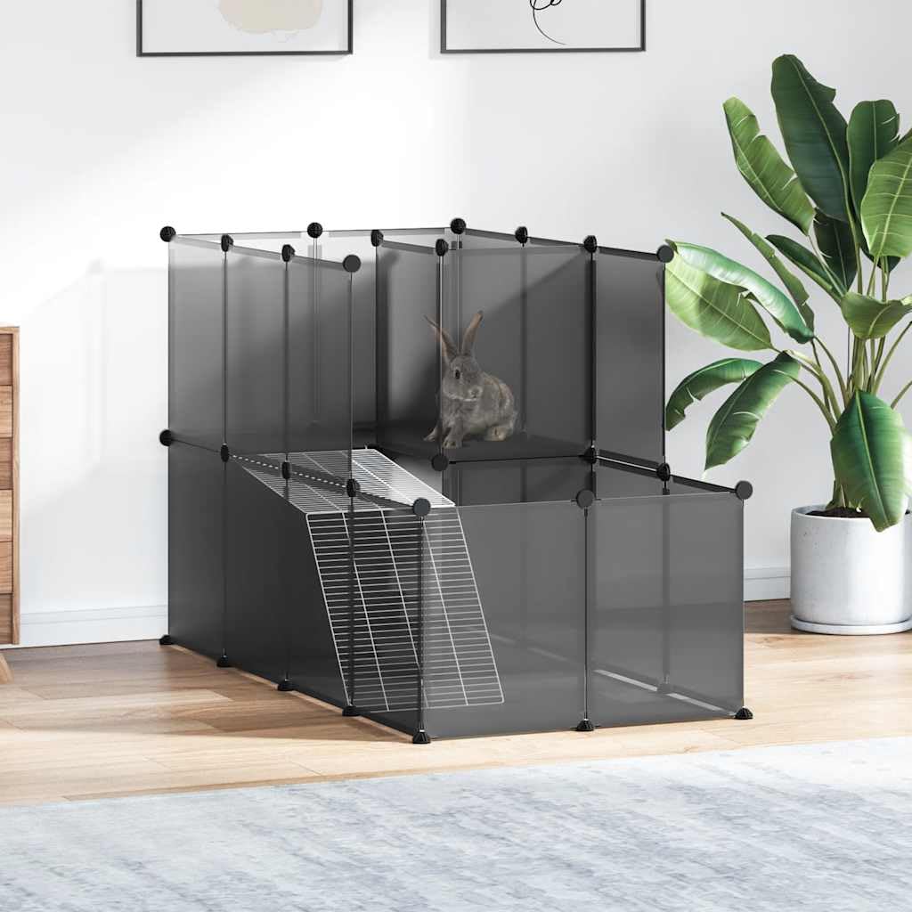 Mangloder Kleintierkäfig Schwarz 142 x 74 x 93 cm aus PP und Stahl, faltbar, klappbar, modular, Laufstall für Kaninchen, Meerschweinchen, Hamster, Indoor und Outdoor