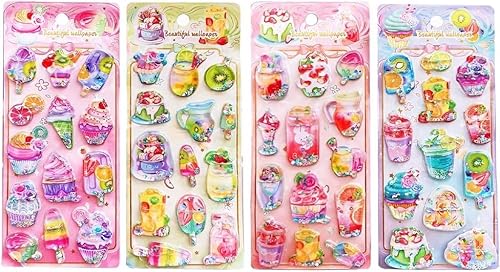 2026年・再再再再入荷！【被らない柄・4枚セット】パンダ立体シール ぷっくりデザイン かわいい 癒し系 厚みあり もっちり触感 動物モチーフ 帳・手帳・日記帳・ノート・スマホケース対応 DIYデコレーション ご褒美 文具 手芸 プレゼント用 女の子・男の子 子供向け (水入りシールA(4枚入り))の画像