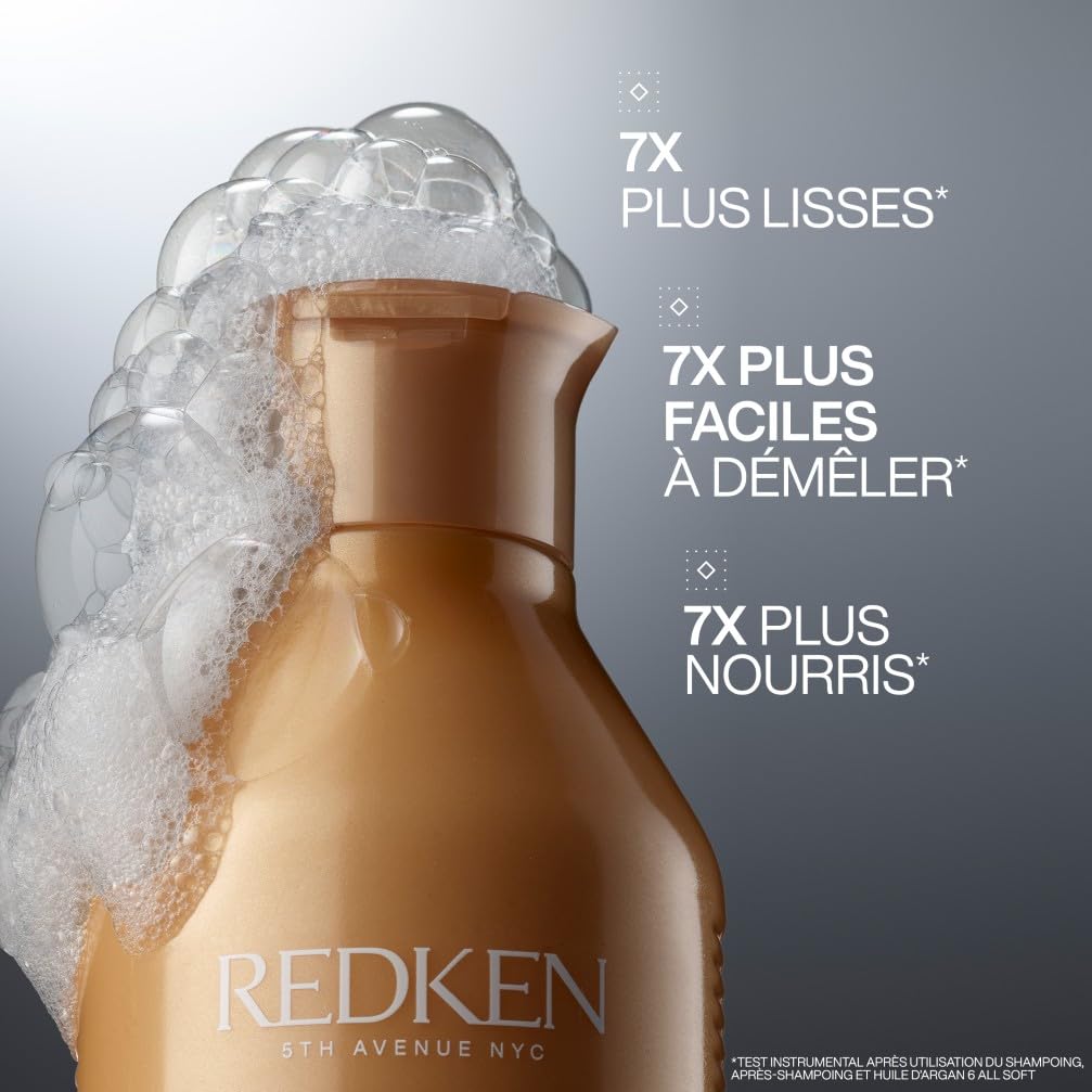 REDKEN - Shampoing Hydratant pour Cheveux Secs et Désydrathés - Apporte Douceur & Souplesse - Protéines & Huile d'Argan - Produit Vegan - All Soft - 300ml