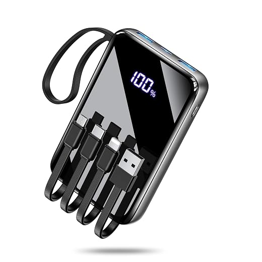 15000mAh Portable Charger Power Bank, 50% Smaller Built-in 4 Cables