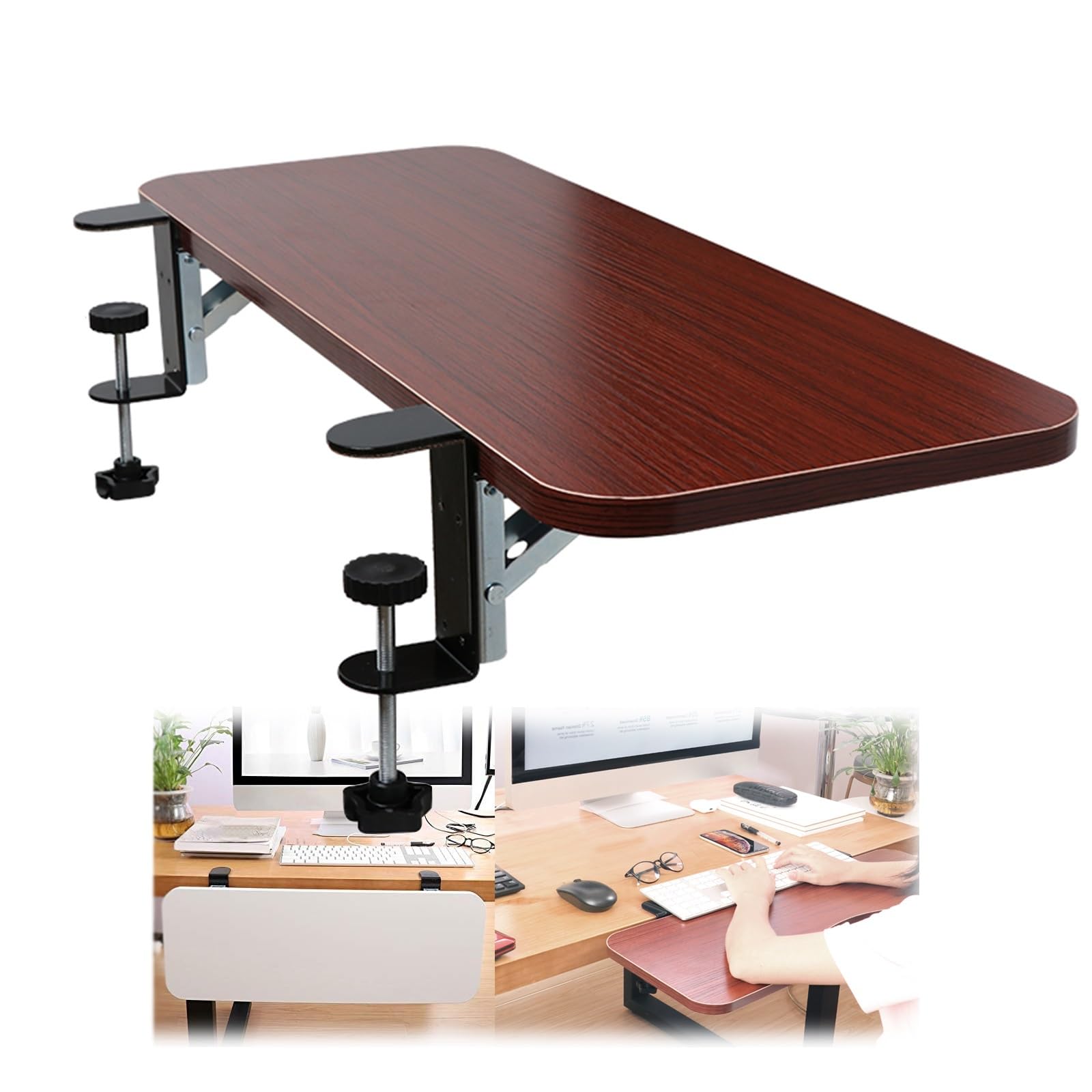 CVJdfhRE desk extender， Ergonomic Keyboard Tray 90° Foldable Desk Extender Platform 65X25Cm 80X25Cm, Desktop Mounting Armrest Shelf(Teak,65 * 25Cm/26 * 10In)