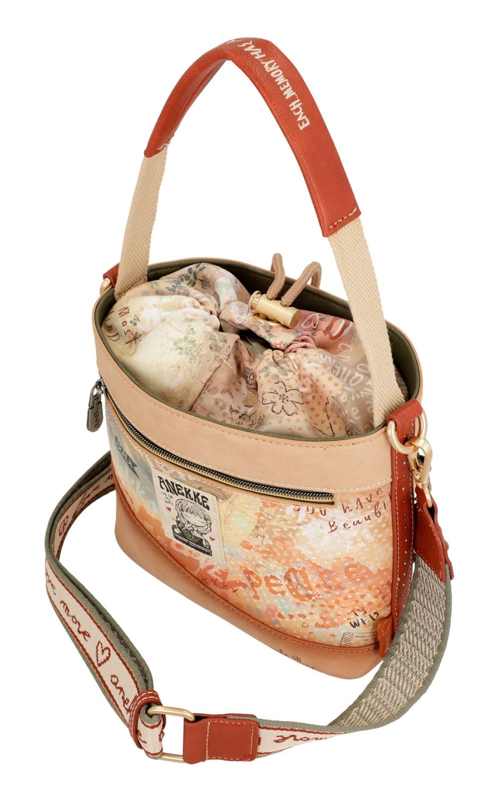Anekke - Bandolera Mujer - Bandolera de Polipiel para Mujer con Correa Ajustable, Cierres de Cuerda y Cremallera - Varios Bolsillos - Accesorios y Complementos Mujer - Medidas 20x23x8 cm