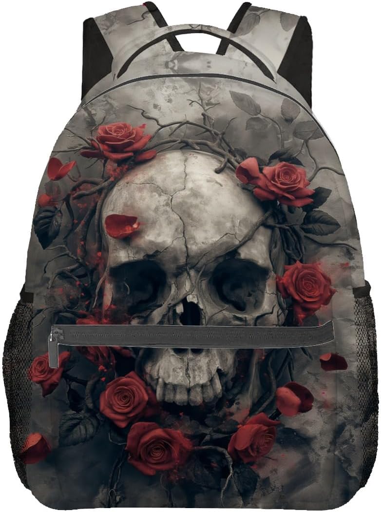 Skull Rose Backpack Travel Backpacks Laptop Rucksack,School Bookbag for Women Kids Boys Girls,Gothic Back Pack Accessories Bags,Ideal Gifts for Work, Outdoor Adventures