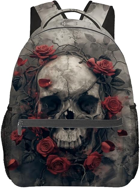 Skull Rose Backpack Travel Backpacks Laptop Rucksack,School Bookbag for Women Kids Boys Girls,Gothic Back Pack Accessories Bags,Ideal Gifts for Work, Outdoor Adventures