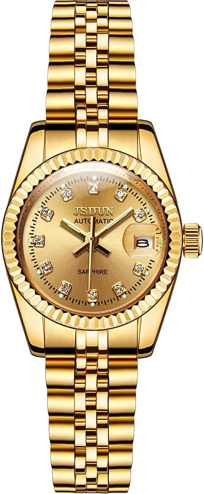 OLEVS Women’s Stainless Steel Watch, Luxury Gold Silver Two