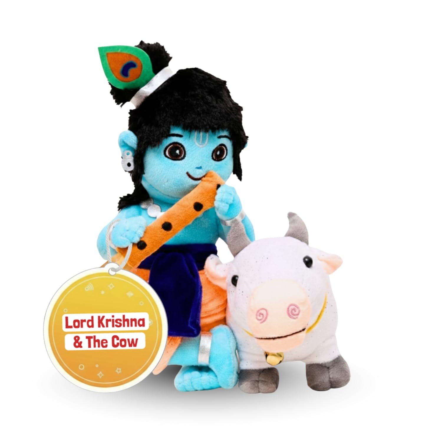 Panda's Box Krishna & Cow Duo Soft Stuffed Toy (Non-Musical) | Non-Toxic, Safe | Divine Birthday & Festive Gift for Babies & Kids Boys & Girls | Teddy Bear| Free Colouring Book