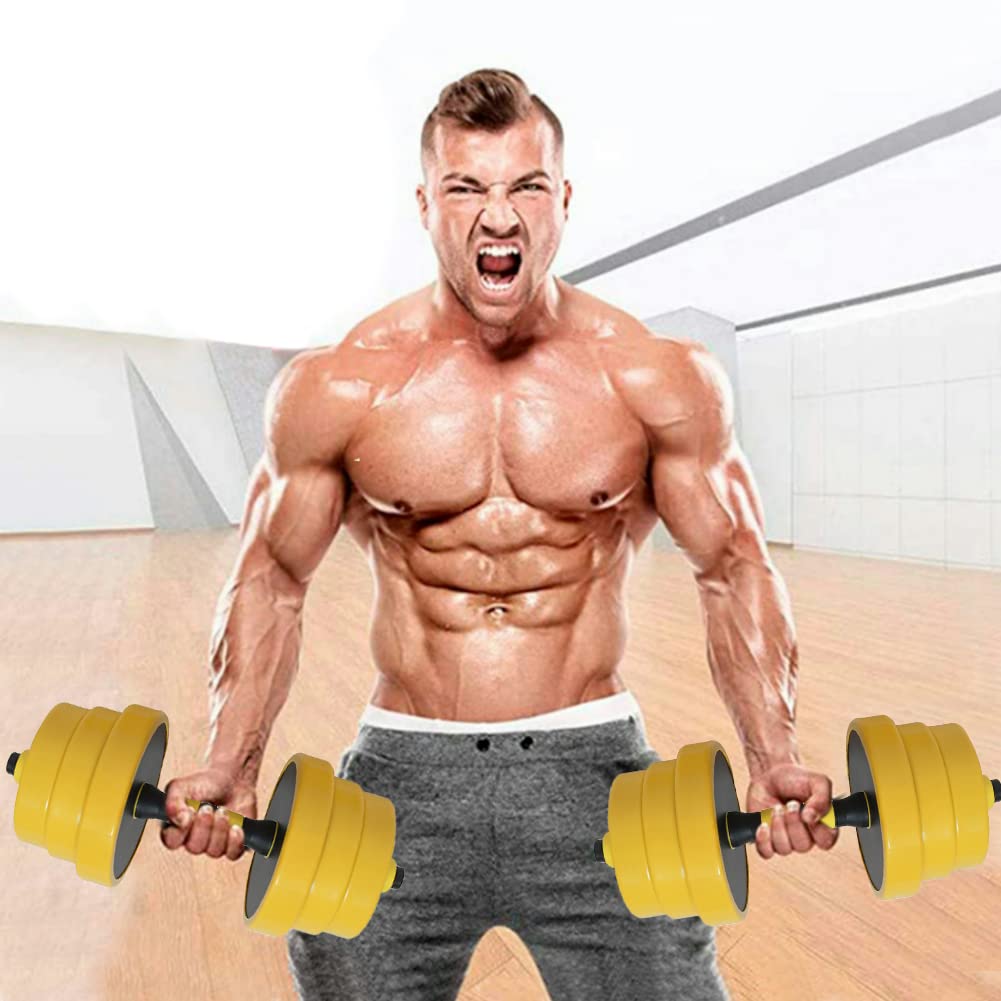 BAKAJI Set 2 in 1 Manubri Regolabili con Barra Bilanciere di collegamento, Rivestimento Gomma Piuma Antiruggine Antiscivolo, Palestra, Fitness, con Pesi