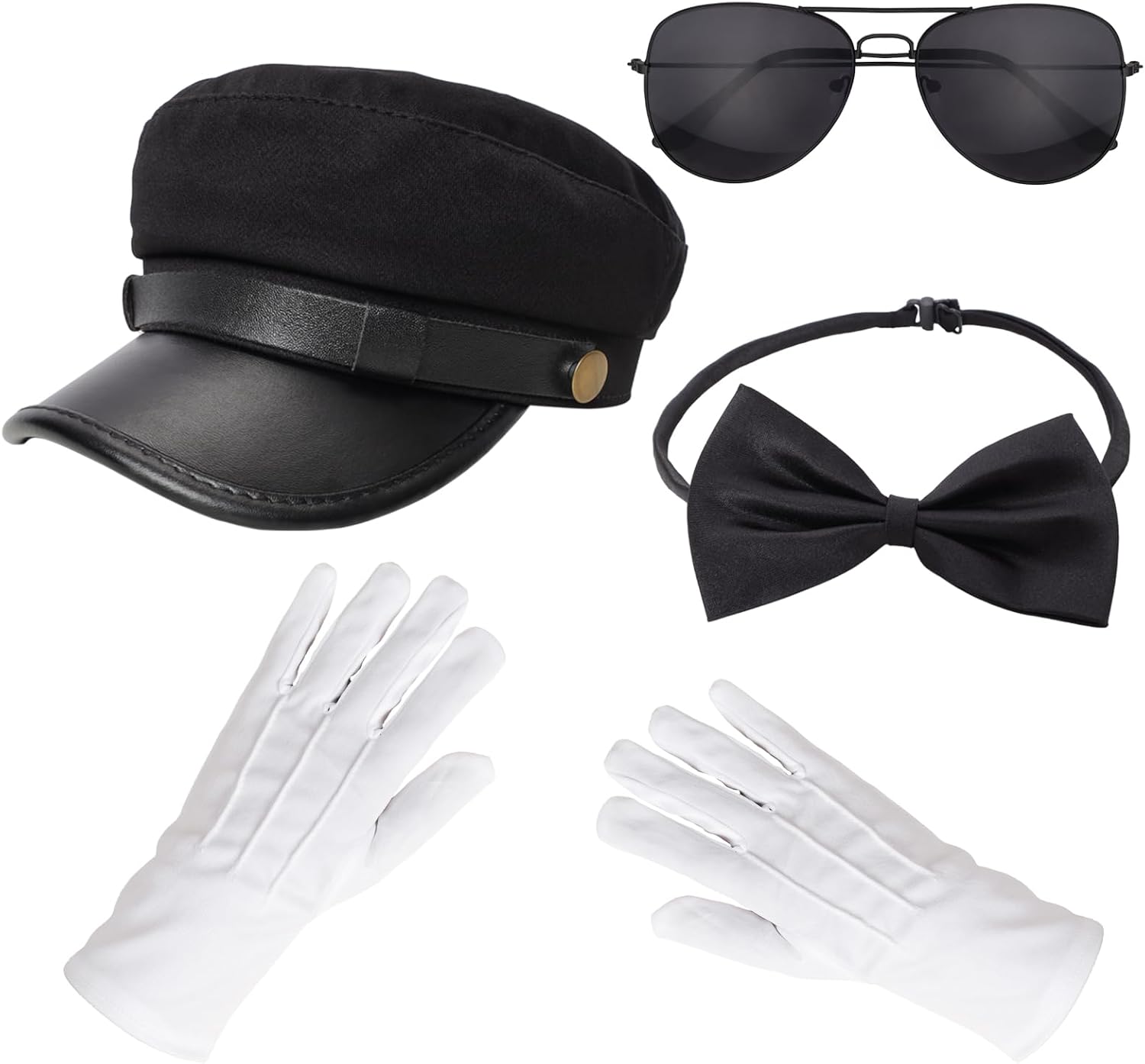 Gvhntk Chauffeur Costume Limo Taxi Hat Gloves Set Black Bow Tie Glasses Novelty Limo Kit for Men Women Party