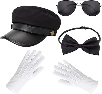 Gvhntk Chauffeur Costume Limo Taxi Hat Gloves Set Black Bow Tie Glasses Novelty Limo Kit for Men Women Party