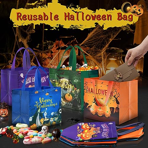 AhfuLife 4PCS Halloween Trick or Treat Gifts Bags, Halloween Sweets Candy Tote Bag with Handles for Gift, Reusable Non-Woven Gift Bags for Kids Party Decoration (20x20x15cm) - Image 3