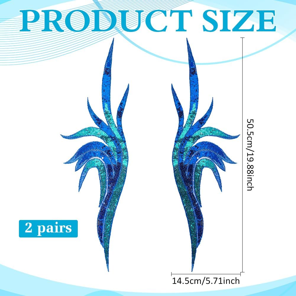MAYJOYDIY 2 Pairs Blue Sequin Flower Lace Fabric, 3D Floral Embroidery Appliques Embroidered Gown Patch Noble Sexy Collar Sew Patches for DIY Sewing Crafts Cheongsam Wedding Dress Clothing Decoration