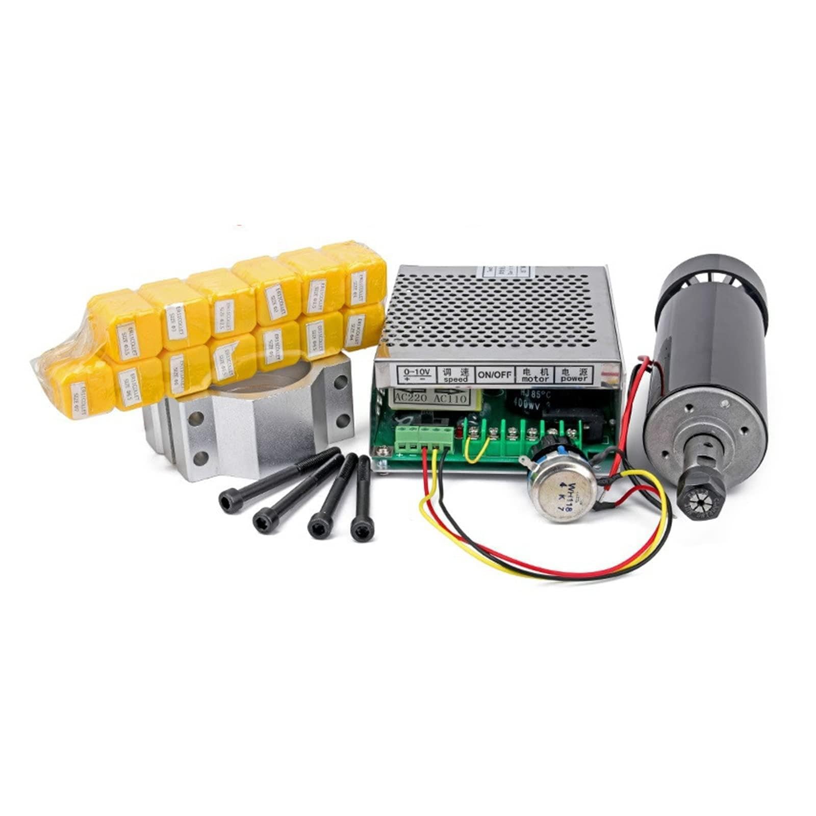 Mooilko 5Tons 2.5Tons Cnc Spindle Motor 0.5Kw Air Cooled Spindel Er11 Chuck 500W + 52Mm Clamp + Power Supply Speed Governor For Pcb Engraving Smooth Running(5Tons 2.5Tons)