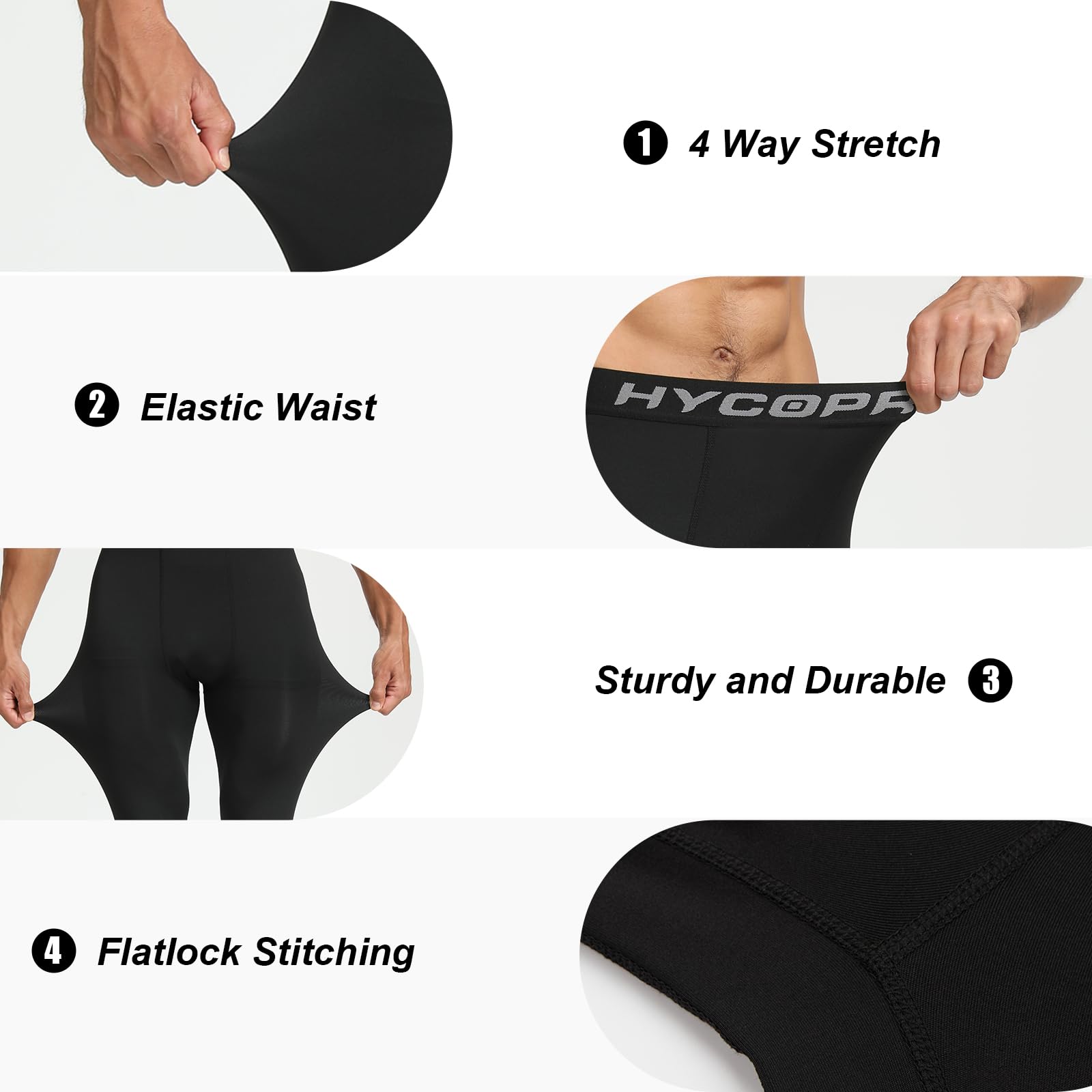 HYCOPROT Herren 3/4 Kompressionshose Schnelltrocknende Laufhose Tights Sport Leggings Atmungsaktiv Funktionsunterhose Tight Hose für Basketball Fitness Joggen