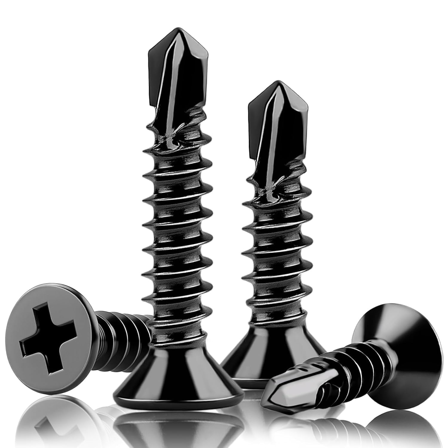 200pcs 4.2x13 mm Self Tapping Screws Self Drilling Screws Countersunk Black for Metal Sheets Roofing Windows, Etc