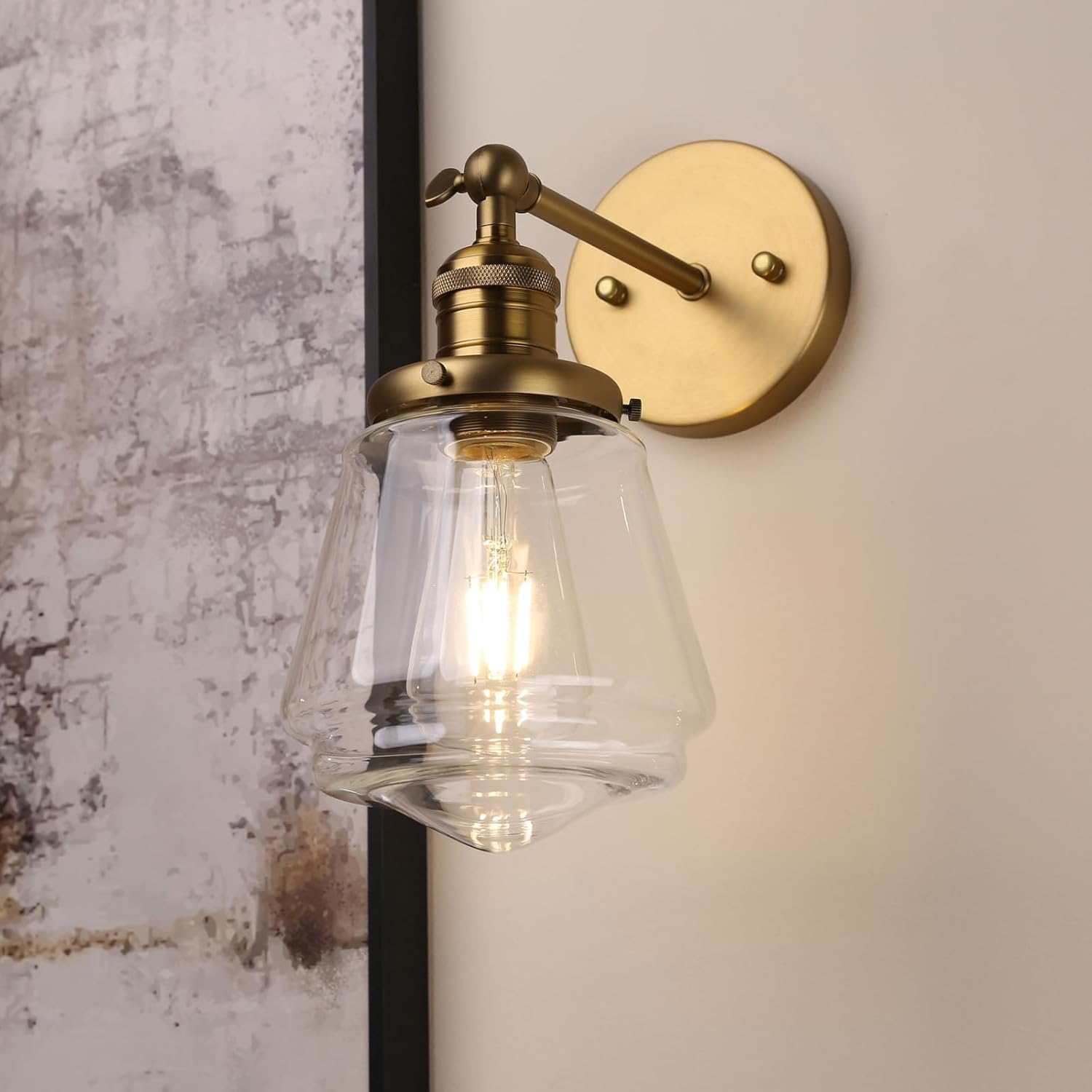 Phansthy Wall Sconces Light Fixture Industrial Wall Lamp, 180 Degree Adjustable Bathroom Vanity Light, Wall Light with Glass Shade Wall Decorative Lighting for Kitchen Living Room Hallway (Antique)