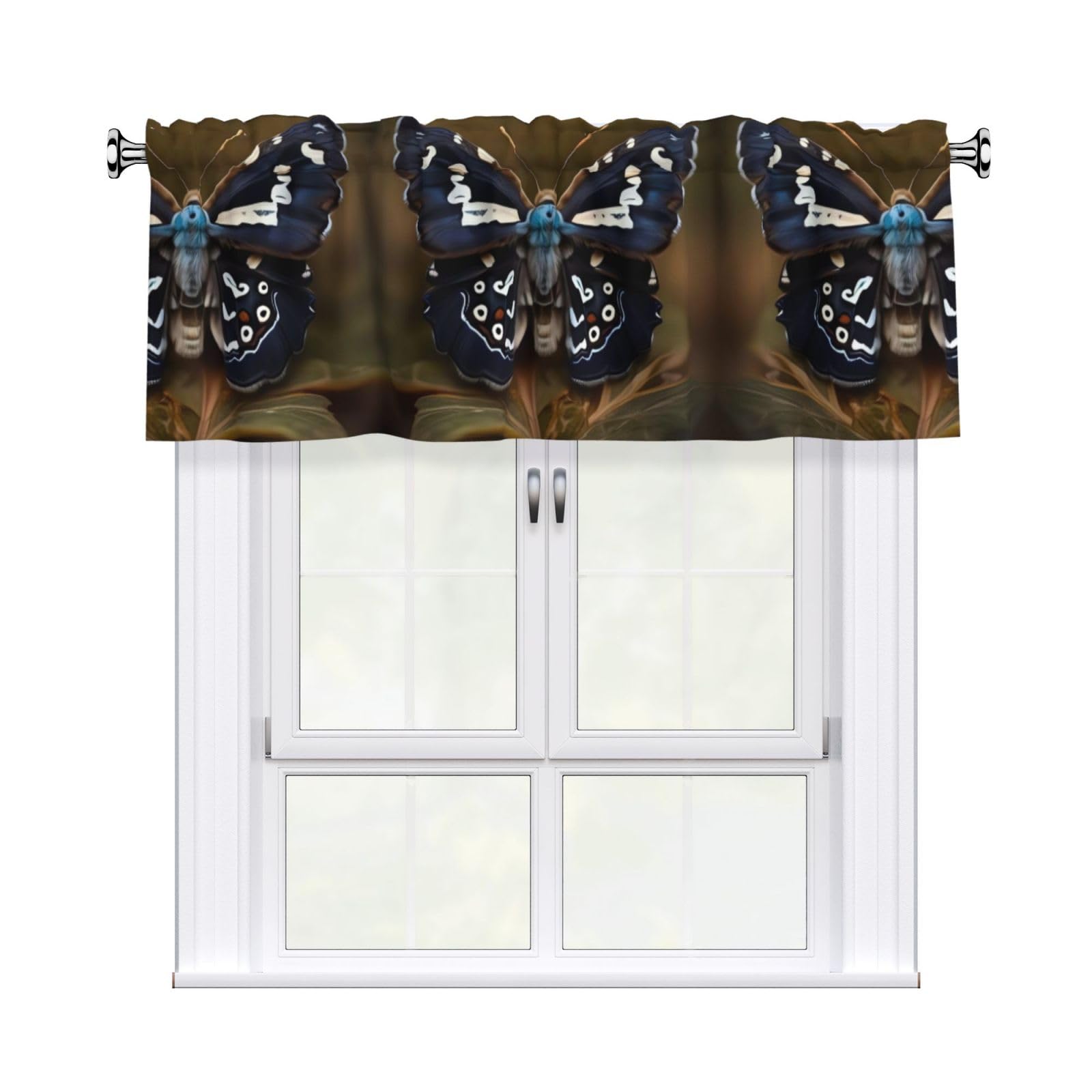 LMNGH Beautiful Moth Wings Curtain Valance for Windows,Kitchen Window Curtains Blackout Drapes Window Treatments Decorative Rod Pocket Short Curtain for Living Room Bedroom,54" W x 18" L