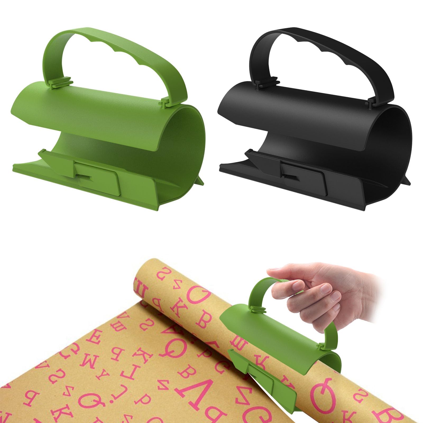 NALACAL Wrapping Paper Cutter, 2Pcs with Handle, Wrapping Paper Cutter Tool Tube, Little Elf Gift Wrap Cutter, Wrap Paper Roll Dispenser and Cutter Holder for Christmas Gift (Black & Green)