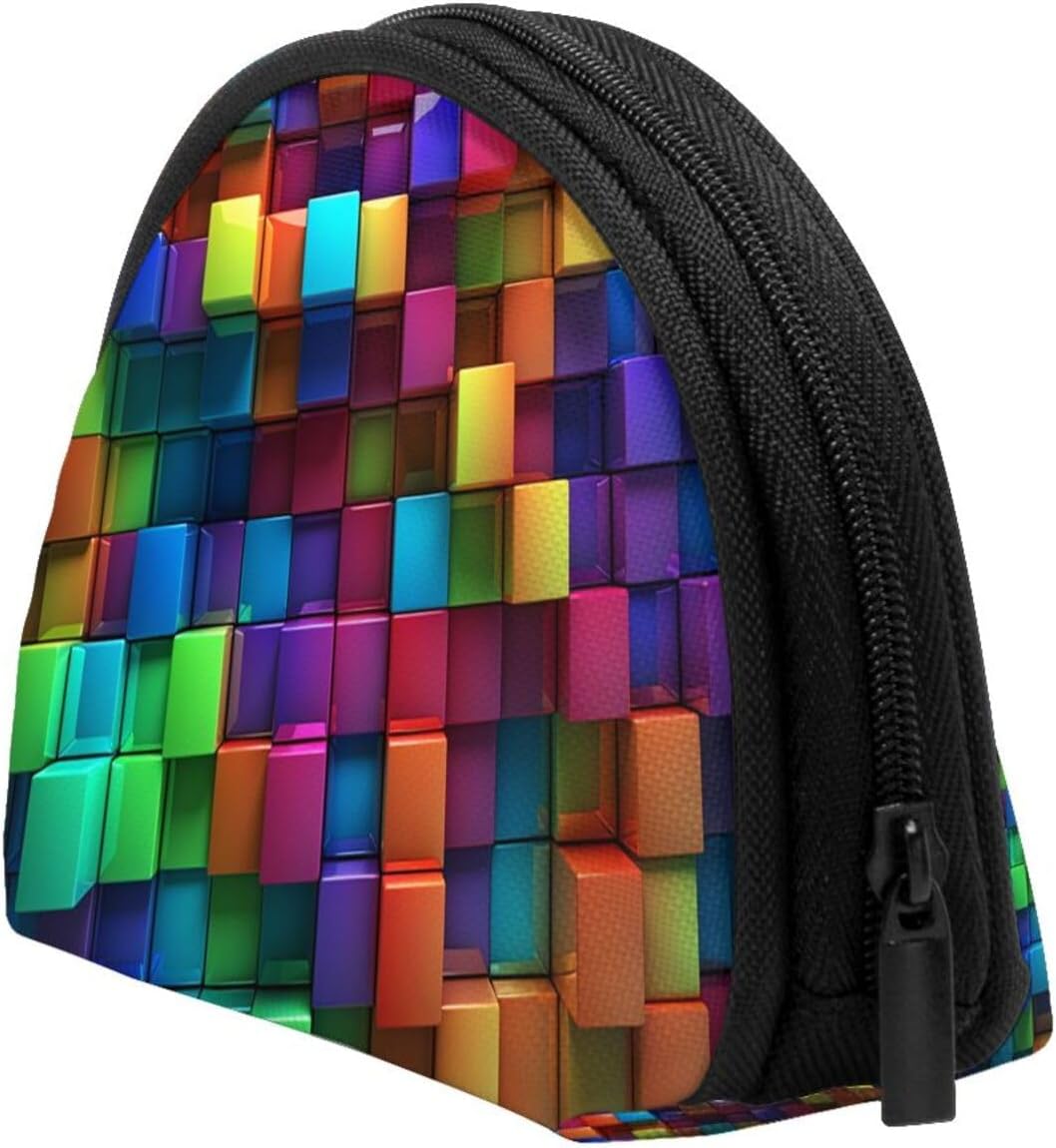 Colorful Cubes Mini Coin Purse Pouch Change Holder, Shell Shape Zip Around Wallet,Credit Card Holder for Women image 5